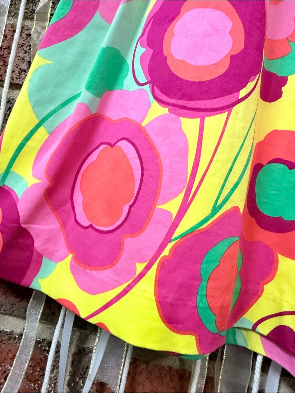 Ellen & Ollie Dress with Pink & Green Floral Ruffles Vibrant Colorful - Picture 7 of 10